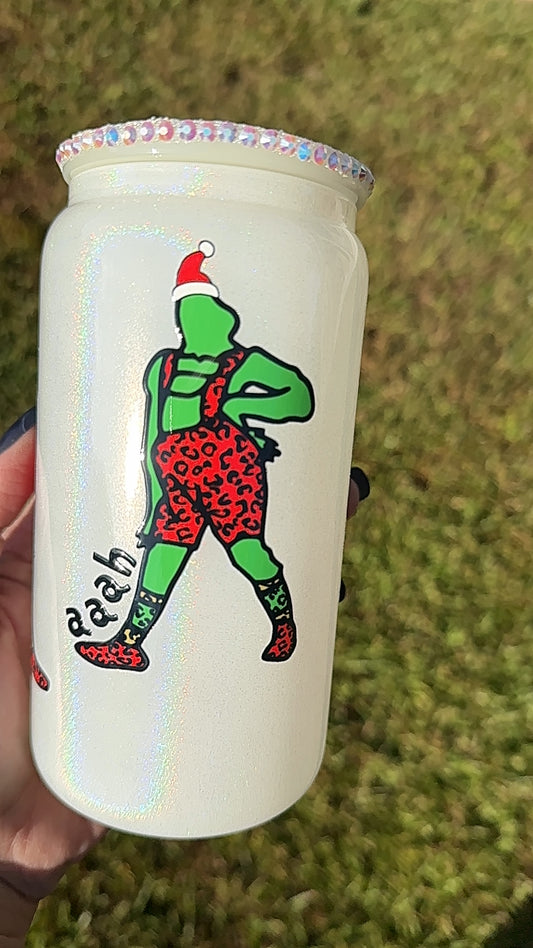 Grinch metallic glass can cup 16 oz