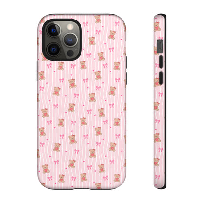 Cute Teddy Bear Pink Stripe Phone Case