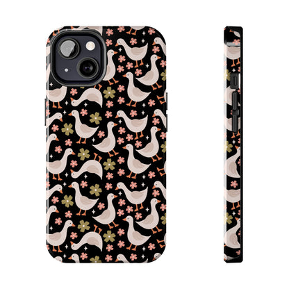 Cute Duck Pattern Phone Case, Stylish Tough Case, Gift for Duck Lovers, Floral Design, Unique Mobile Cover