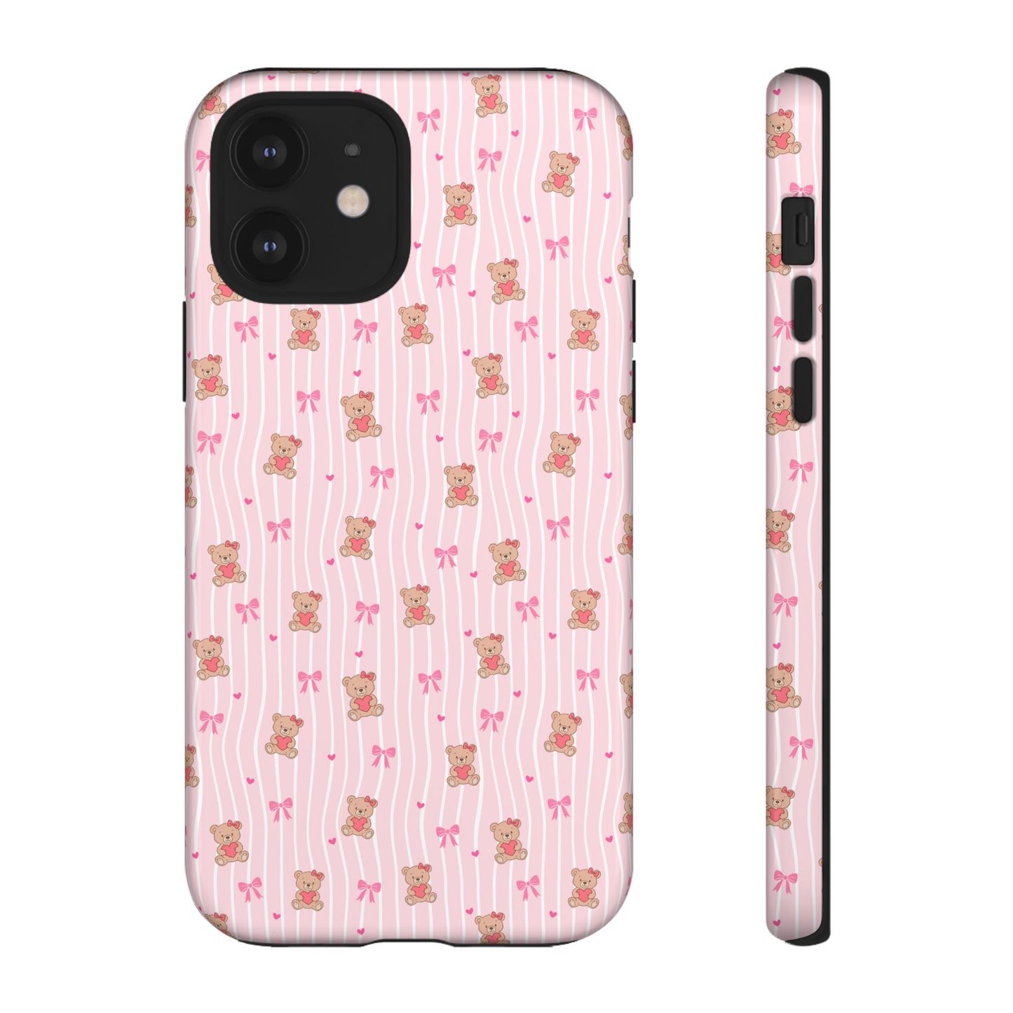 Cute Teddy Bear Pink Stripe Phone Case
