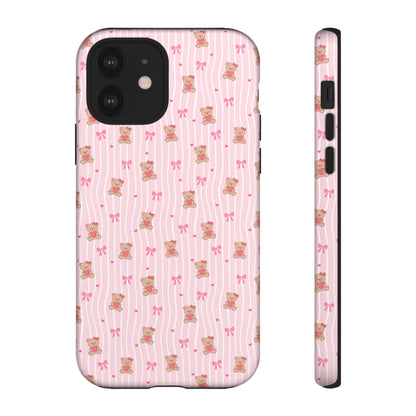 Cute Teddy Bear Pink Stripe Phone Case