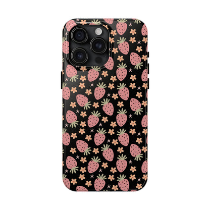 Cute Strawberry Pattern Tough Phone Cases, Floral Phone Cover, Protective Case, Gift for Her, Summer Vibes, Cute Accessories