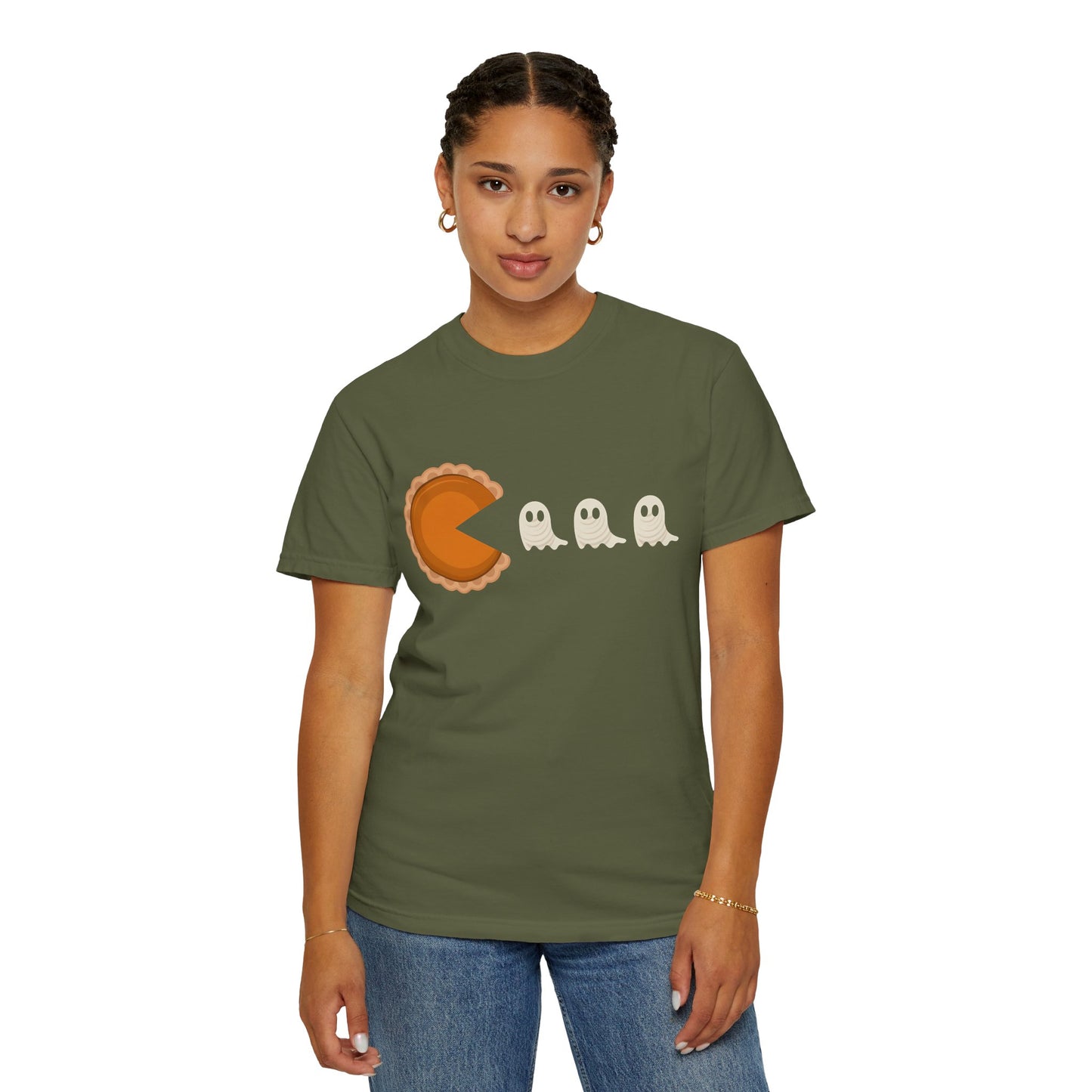 Pac-Man Pumpkin Pie Ghosts Unisex T-Shirt, Halloween Tee, Gamer Shirt, Fun Graphic Top, Gift for Gamers, Casual Wear