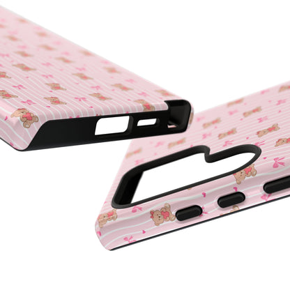 Cute Teddy Bear Pink Stripe Phone Case