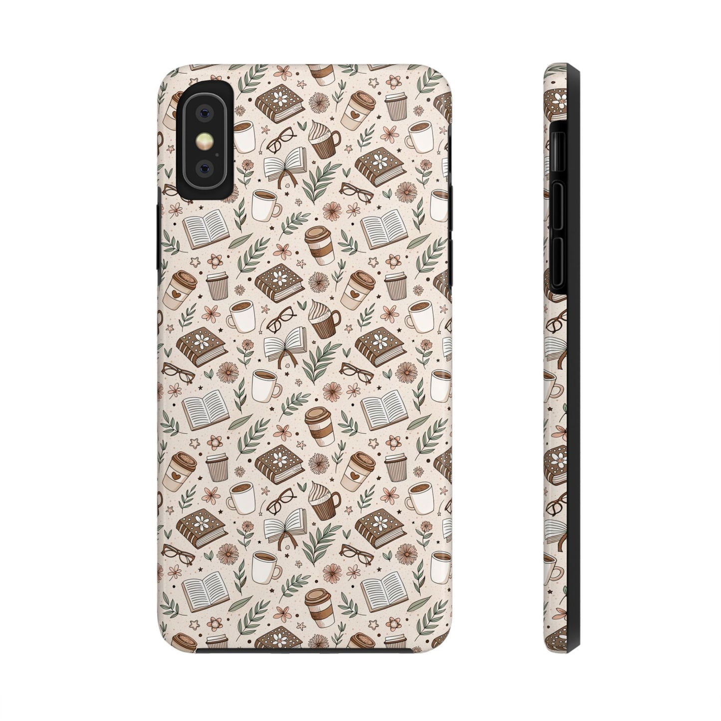 Cozy Books & Brews Tough Phone Cases - Literary Gift, Cute Coffee Pattern, Book Lover Accessory, Unique Phone Cover, Gift for Readers