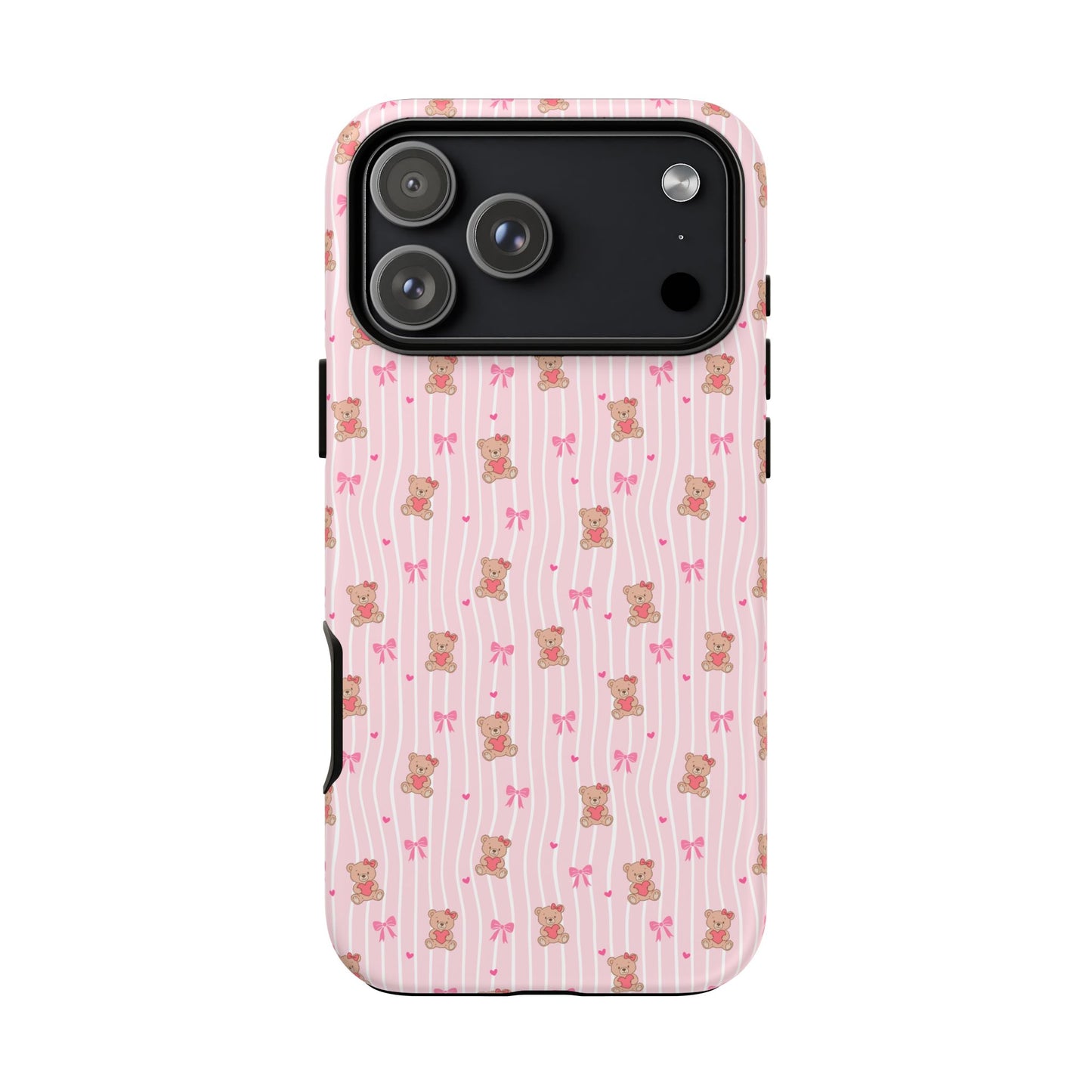 Cute Teddy Bear Pink Stripe Phone Case