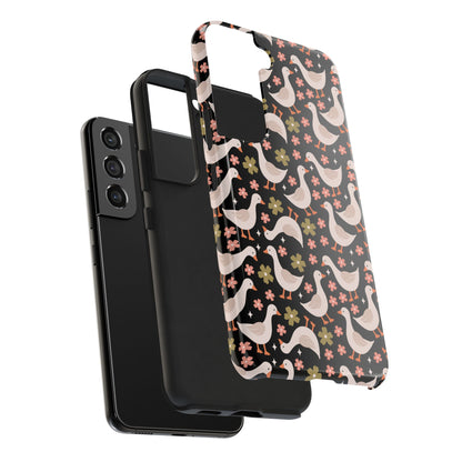 Cute Duck Pattern Phone Case, Stylish Tough Case, Gift for Duck Lovers, Floral Design, Unique Mobile Cover