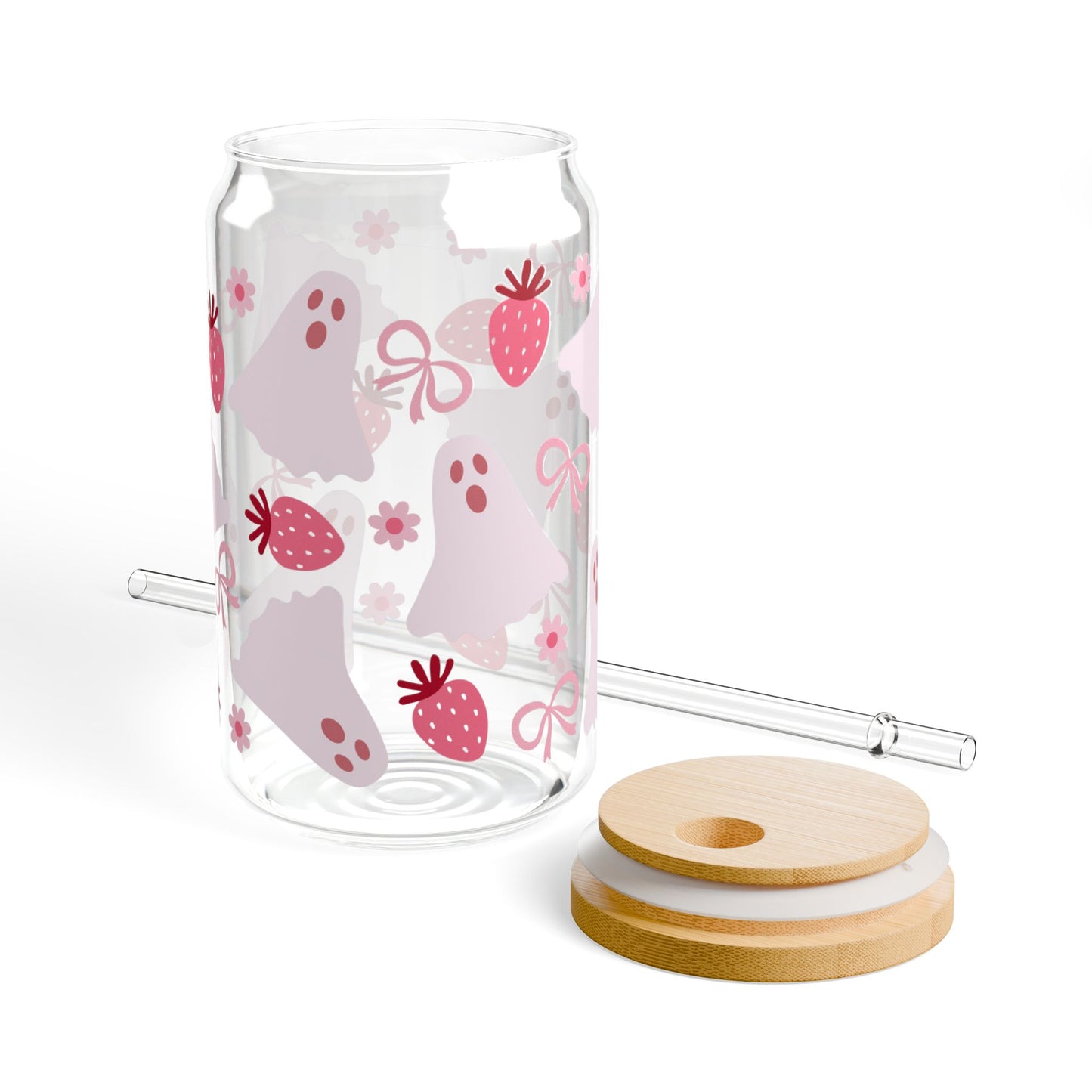 Strawberry Sipper Glass, 16oz Drinkware, Cute Party Favor, Eco-Friendly Gift, Summer Refreshment, Kitchen Decor