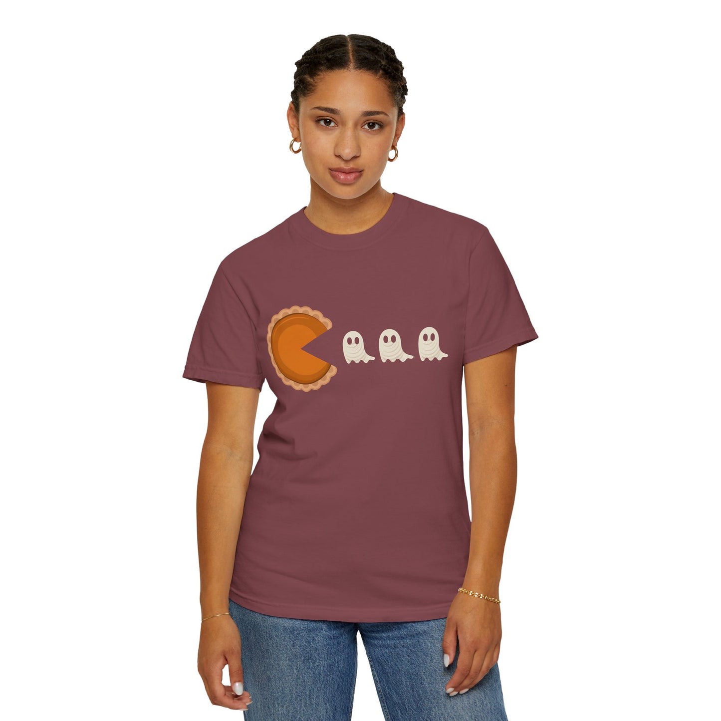 Pac-Man Pumpkin Pie Ghosts Unisex T-Shirt, Halloween Tee, Gamer Shirt, Fun Graphic Top, Gift for Gamers, Casual Wear