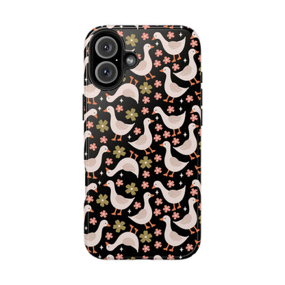 Cute Duck Pattern Phone Case, Stylish Tough Case, Gift for Duck Lovers, Floral Design, Unique Mobile Cover
