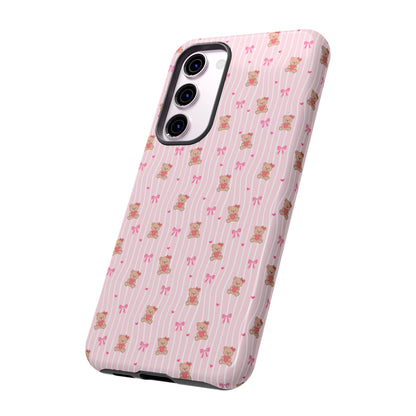 Cute Teddy Bear Pink Stripe Phone Case