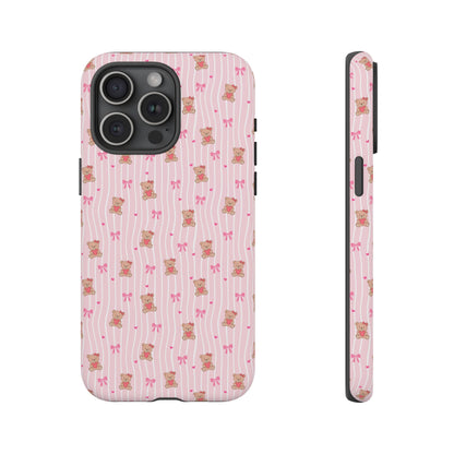 Cute Teddy Bear Pink Stripe Phone Case