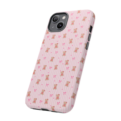 Cute Teddy Bear Pink Stripe Phone Case