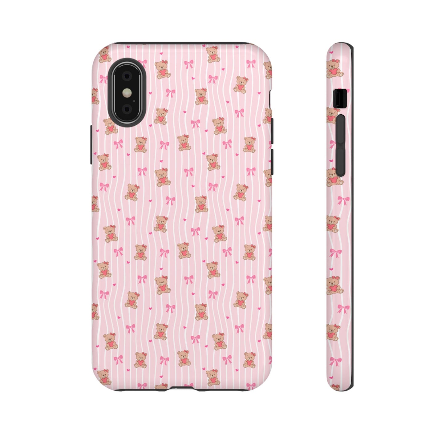 Cute Teddy Bear Pink Stripe Phone Case