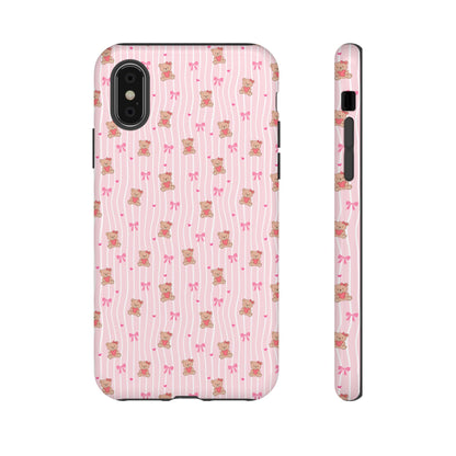 Cute Teddy Bear Pink Stripe Phone Case