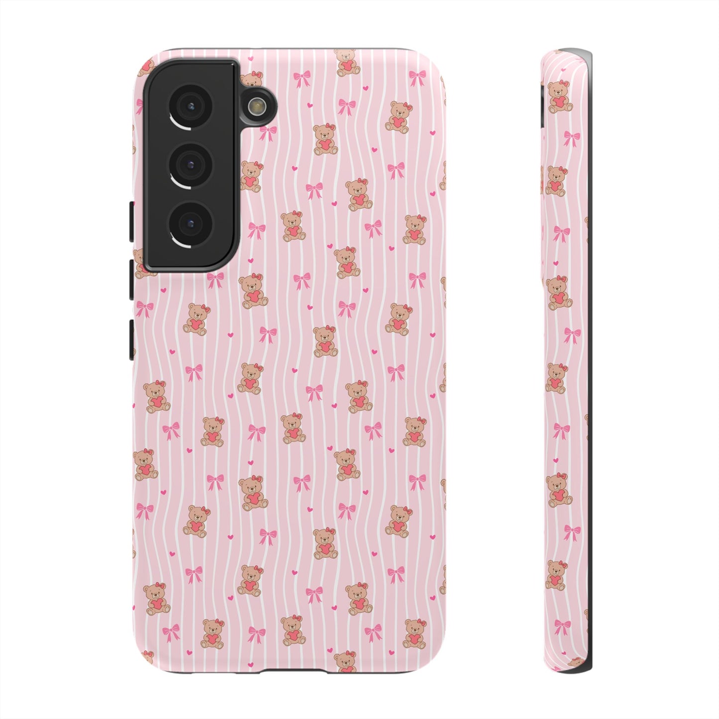 Cute Teddy Bear Pink Stripe Phone Case