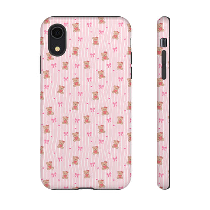 Cute Teddy Bear Pink Stripe Phone Case