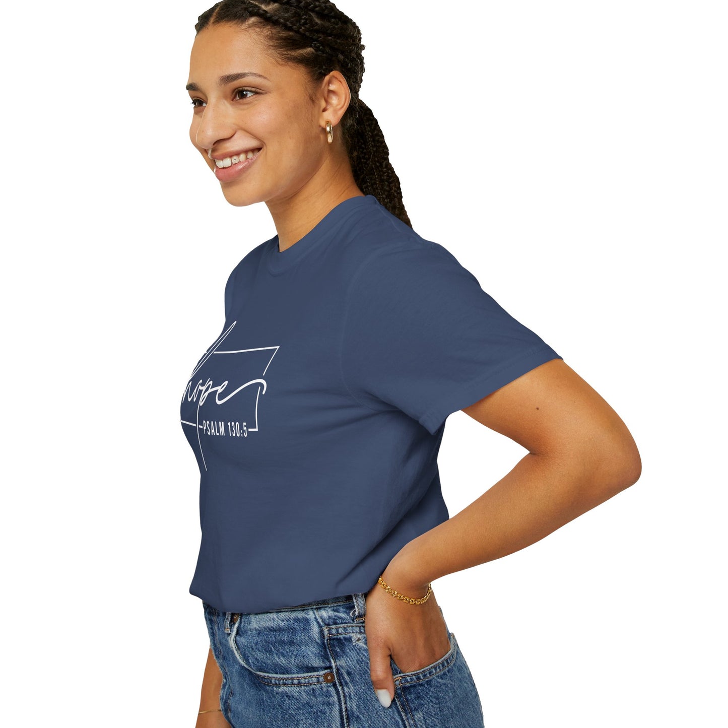 Hope T-Shirt, Garment-Dyed Tee, Inspirational Apparel, Christian Gift, Faith-Based Fashion, Psalm 130:5 Quote Shirt