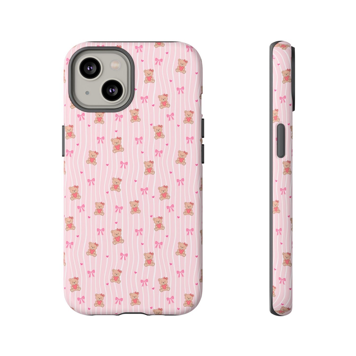 Cute Teddy Bear Pink Stripe Phone Case
