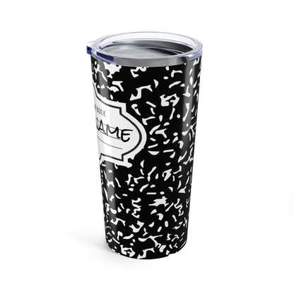 Personalized Composition Book Tumbler, Custom 20oz Travel Mug, Black and White Insulated Cup, Ideal for Students, Teachers, Graduation Gift