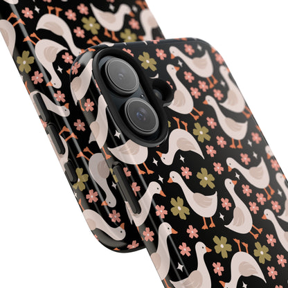 Cute Duck Pattern Phone Case, Stylish Tough Case, Gift for Duck Lovers, Floral Design, Unique Mobile Cover