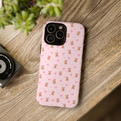 Cute Teddy Bear Pink Stripe Phone Case