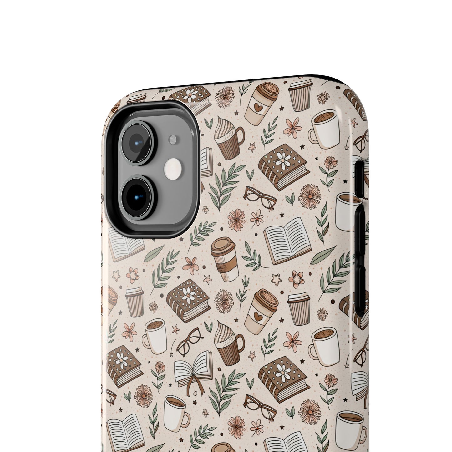 Cozy Books & Brews Tough Phone Cases - Literary Gift, Cute Coffee Pattern, Book Lover Accessory, Unique Phone Cover, Gift for Readers