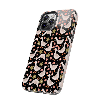 Cute Duck Pattern Phone Case, Stylish Tough Case, Gift for Duck Lovers, Floral Design, Unique Mobile Cover