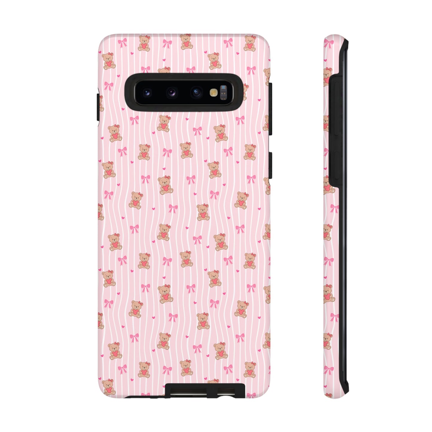 Cute Teddy Bear Pink Stripe Phone Case