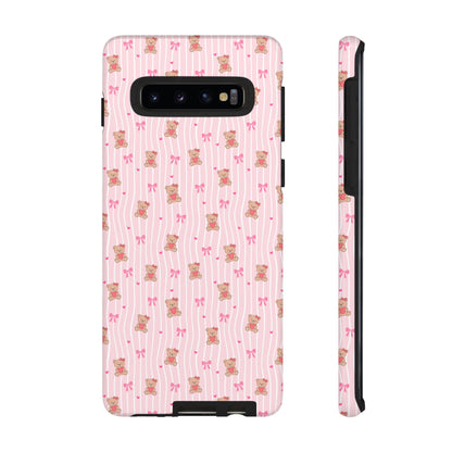 Cute Teddy Bear Pink Stripe Phone Case