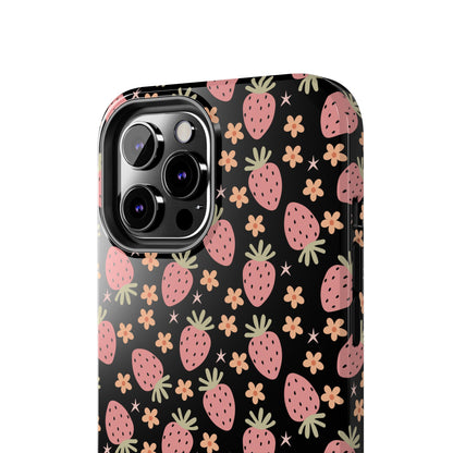 Cute Strawberry Pattern Tough Phone Cases, Floral Phone Cover, Protective Case, Gift for Her, Summer Vibes, Cute Accessories