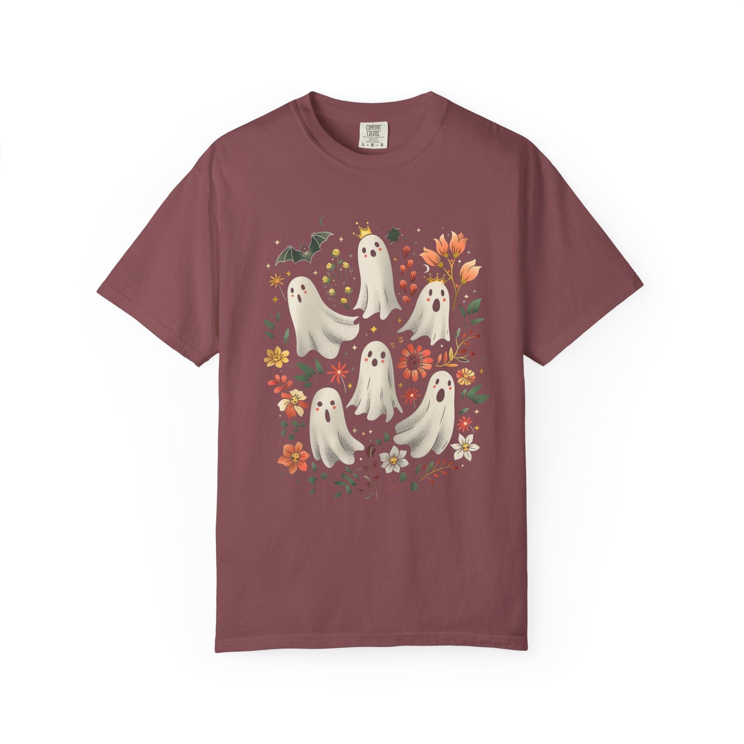 Whimsical Ghost T-Shirt | Halloween Apparel, Unisex Tee, Cute Ghost Design, Floral Graphic Tee, Casual Wear, Spooky Season