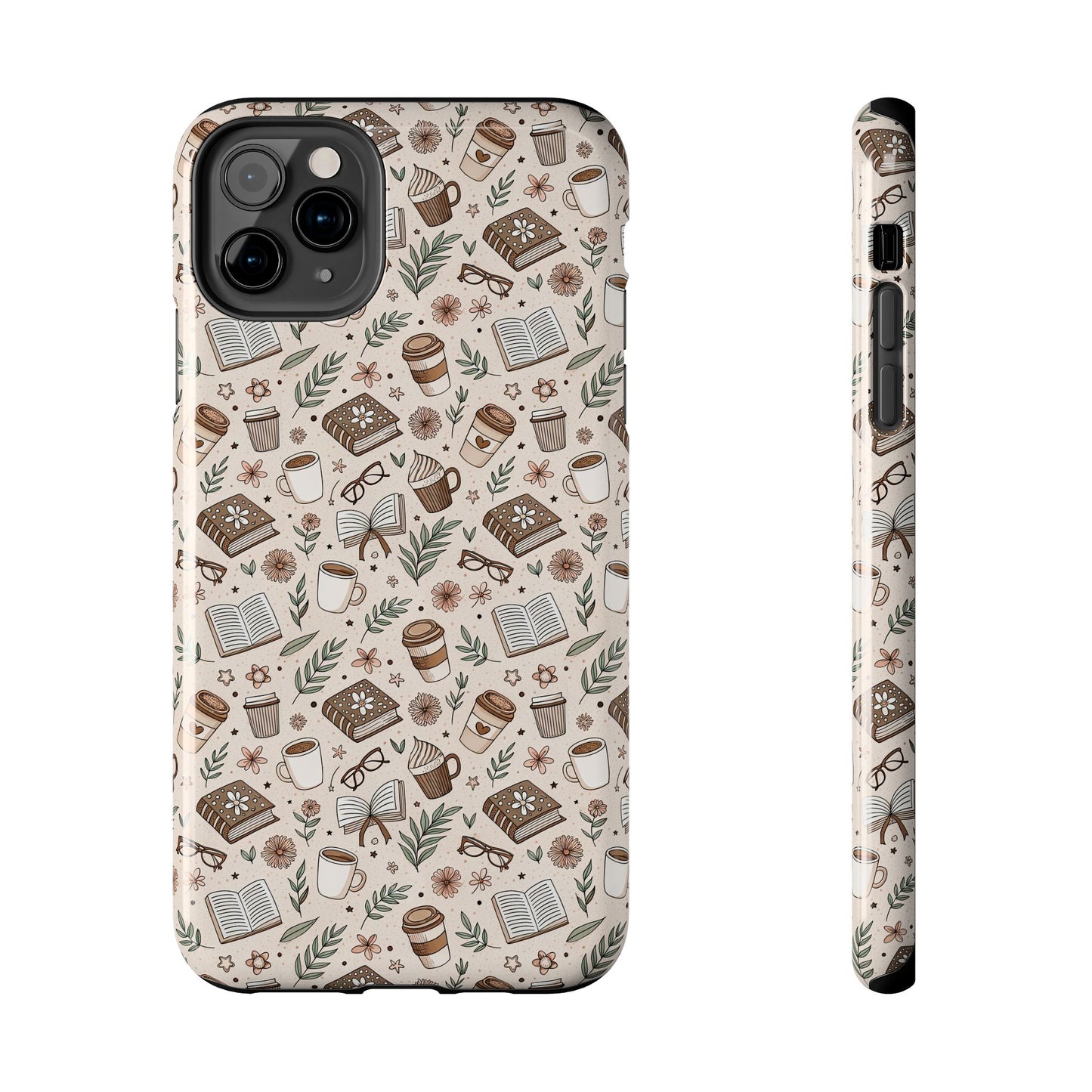 Cozy Books & Brews Tough Phone Cases - Literary Gift, Cute Coffee Pattern, Book Lover Accessory, Unique Phone Cover, Gift for Readers