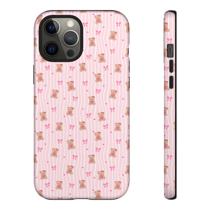 Cute Teddy Bear Pink Stripe Phone Case