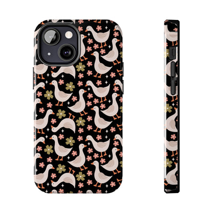 Cute Duck Pattern Phone Case, Stylish Tough Case, Gift for Duck Lovers, Floral Design, Unique Mobile Cover