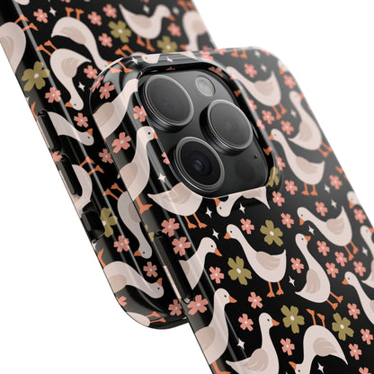 Cute Duck Pattern Phone Case, Stylish Tough Case, Gift for Duck Lovers, Floral Design, Unique Mobile Cover