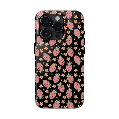 Cute Strawberry Pattern Tough Phone Cases, Floral Phone Cover, Protective Case, Gift for Her, Summer Vibes, Cute Accessories