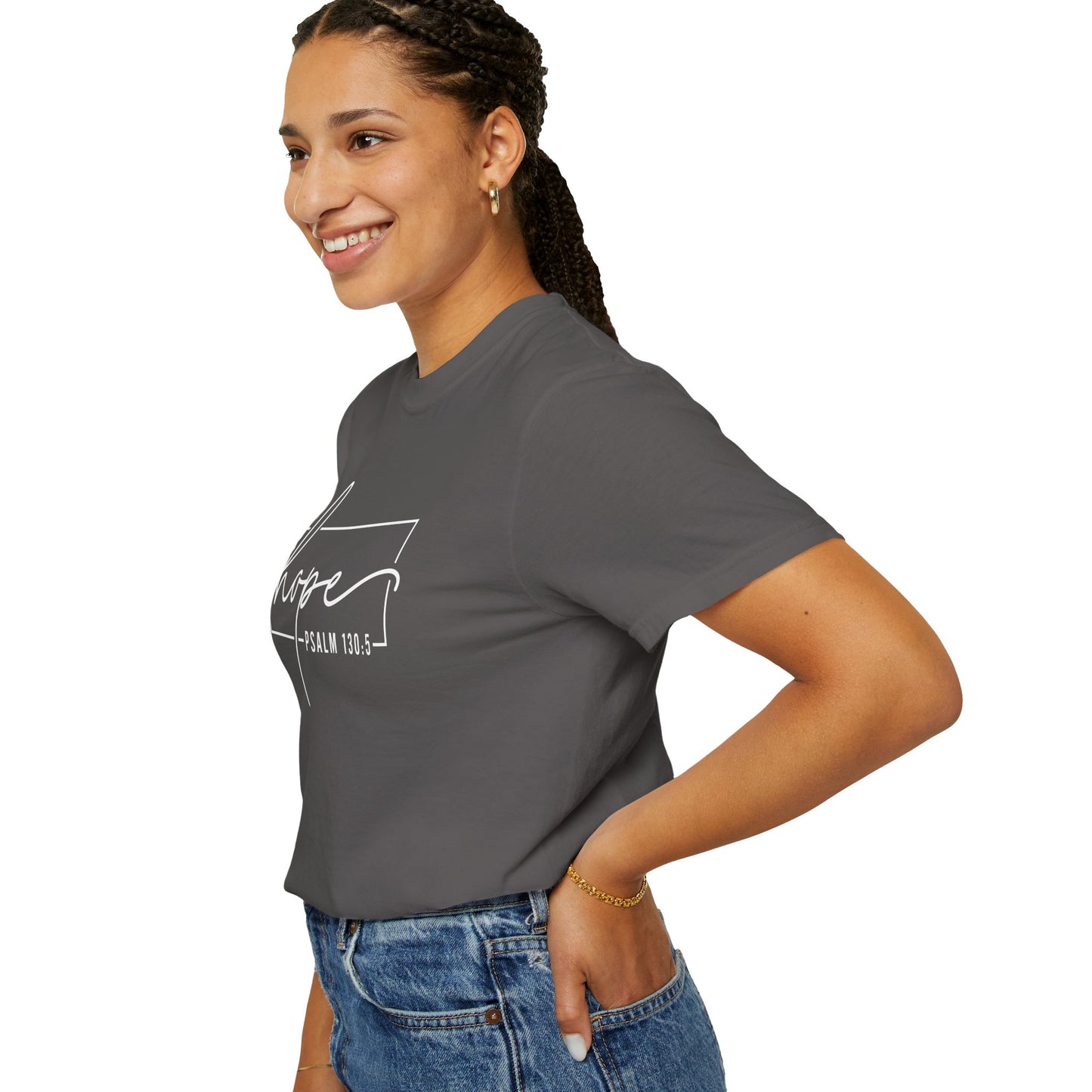 Hope T-Shirt, Garment-Dyed Tee, Inspirational Apparel, Christian Gift, Faith-Based Fashion, Psalm 130:5 Quote Shirt