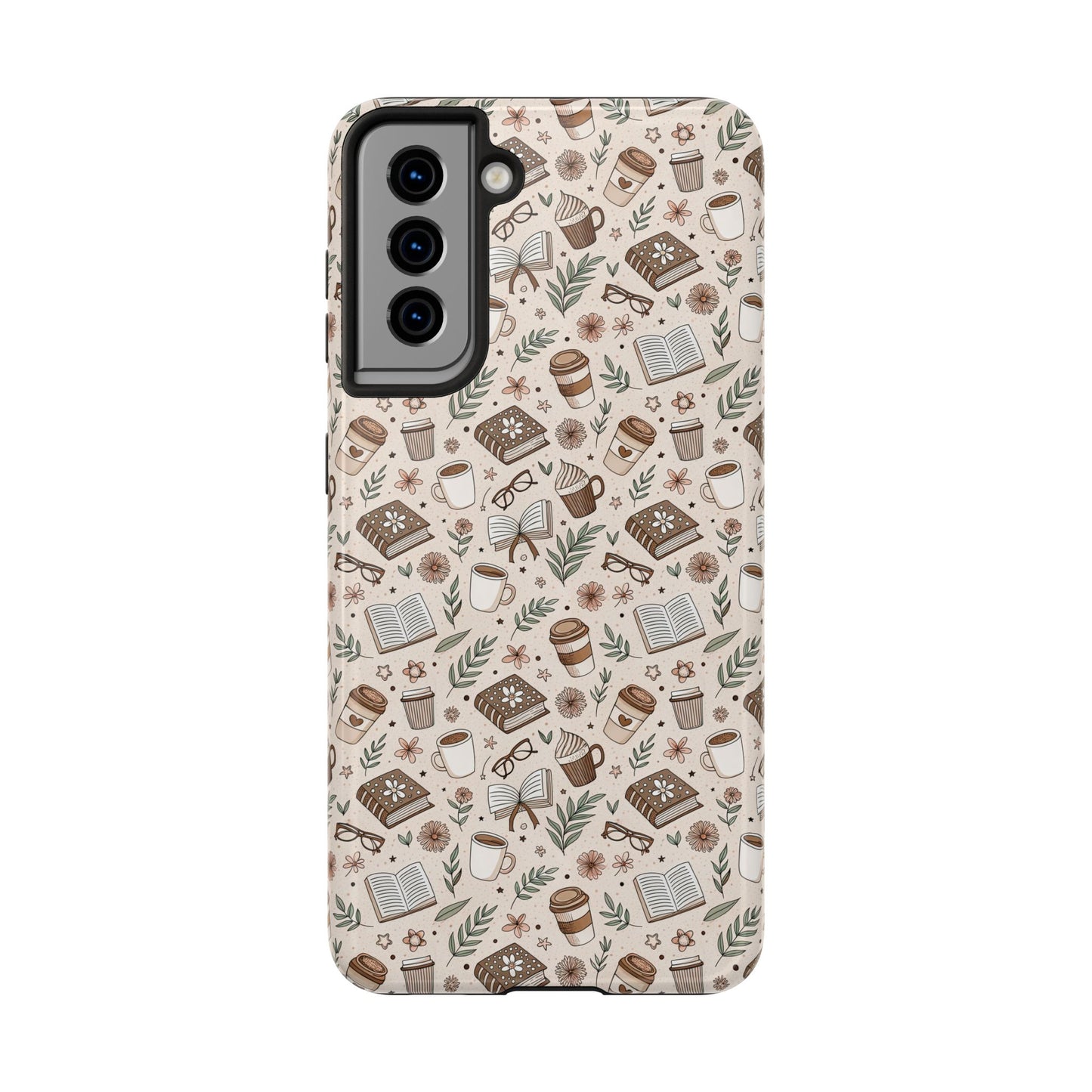 Cozy Books & Brews Tough Phone Cases - Literary Gift, Cute Coffee Pattern, Book Lover Accessory, Unique Phone Cover, Gift for Readers