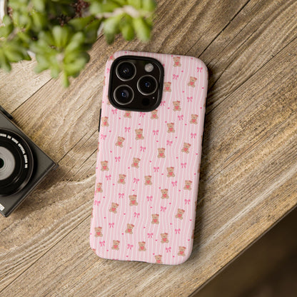 Cute Teddy Bear Pink Stripe Phone Case
