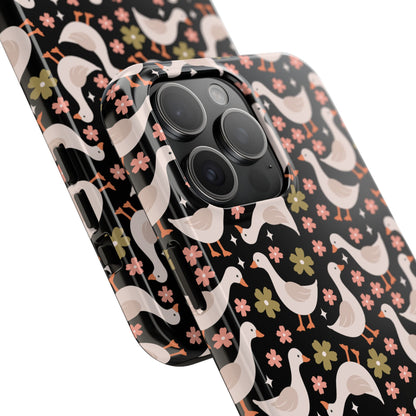 Cute Duck Pattern Phone Case, Stylish Tough Case, Gift for Duck Lovers, Floral Design, Unique Mobile Cover