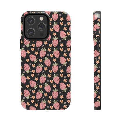 Cute Strawberry Pattern Tough Phone Cases, Floral Phone Cover, Protective Case, Gift for Her, Summer Vibes, Cute Accessories