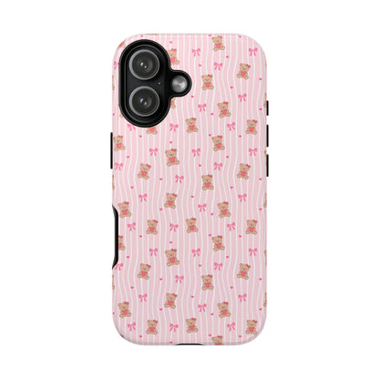 Cute Teddy Bear Pink Stripe Phone Case