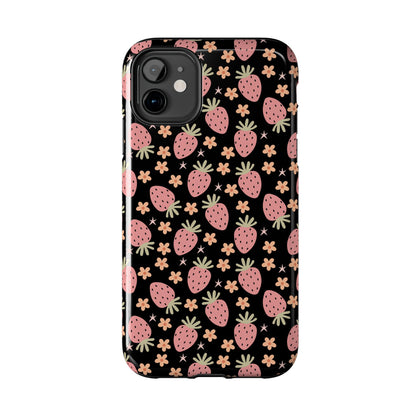 Cute Strawberry Pattern Tough Phone Cases, Floral Phone Cover, Protective Case, Gift for Her, Summer Vibes, Cute Accessories