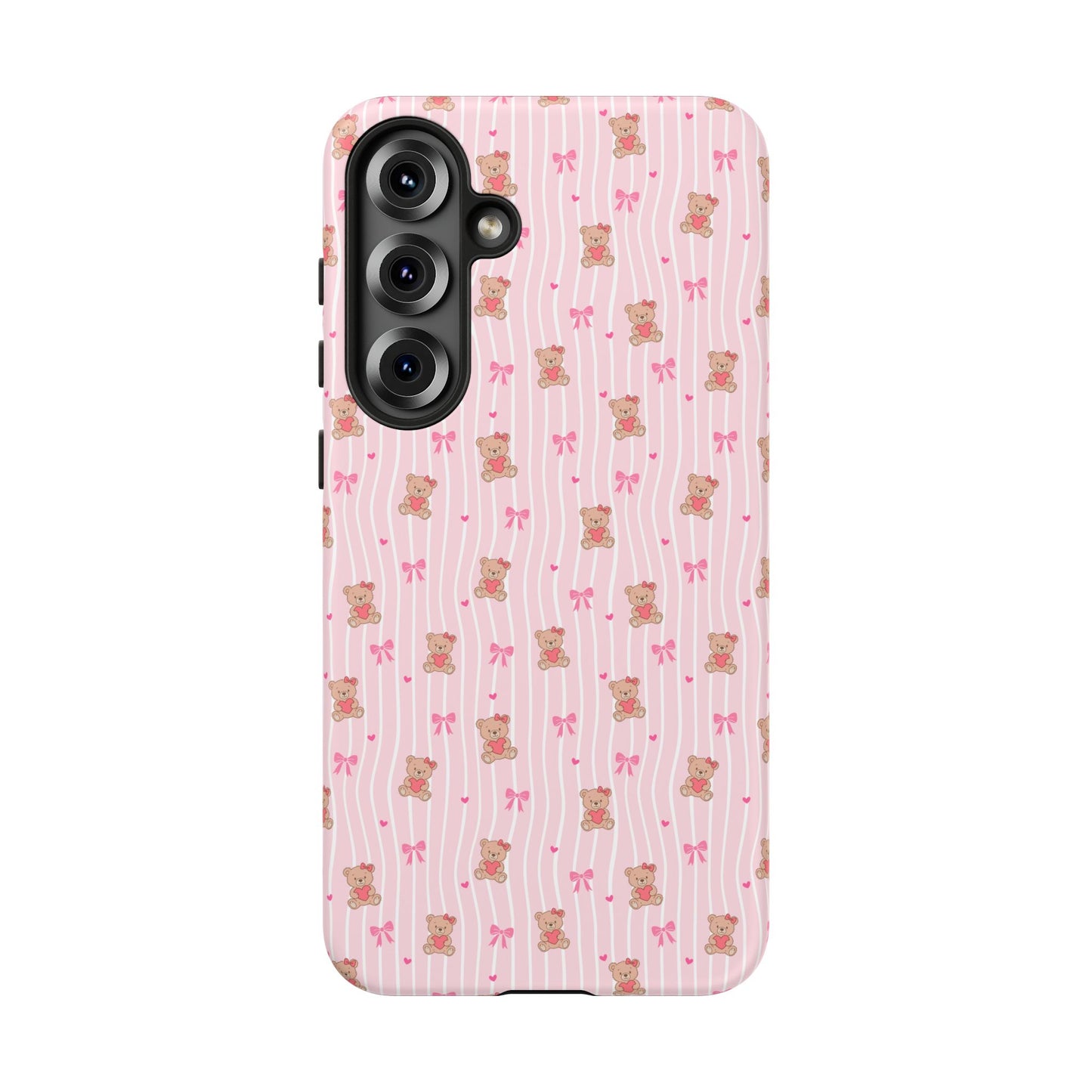 Cute Teddy Bear Pink Stripe Phone Case