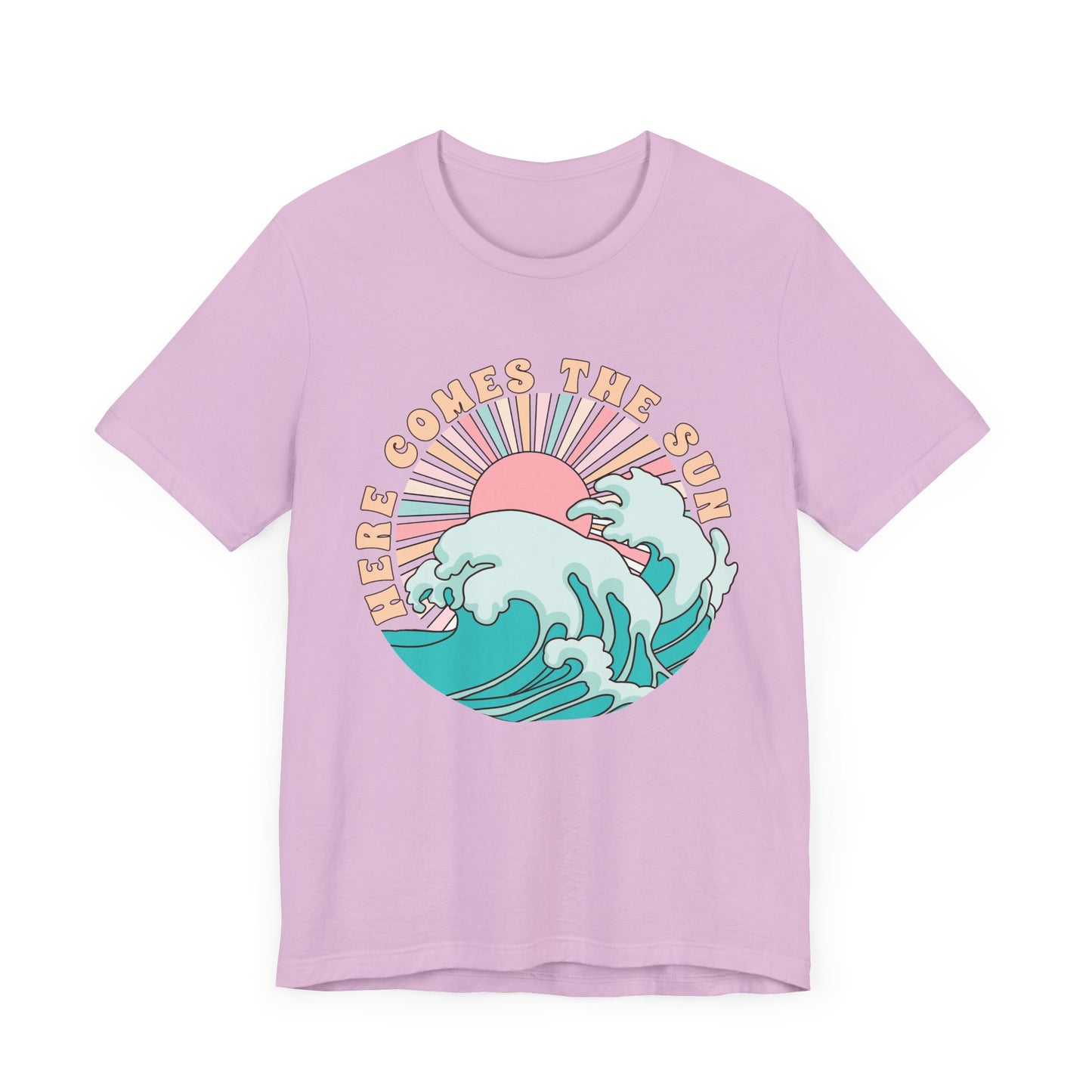 Unisex Beach Vibes Tee | Here Comes the Sun, Summer Shirt, Wave Art Tee, Gift for Ocean Lovers, Relaxed Summer Style