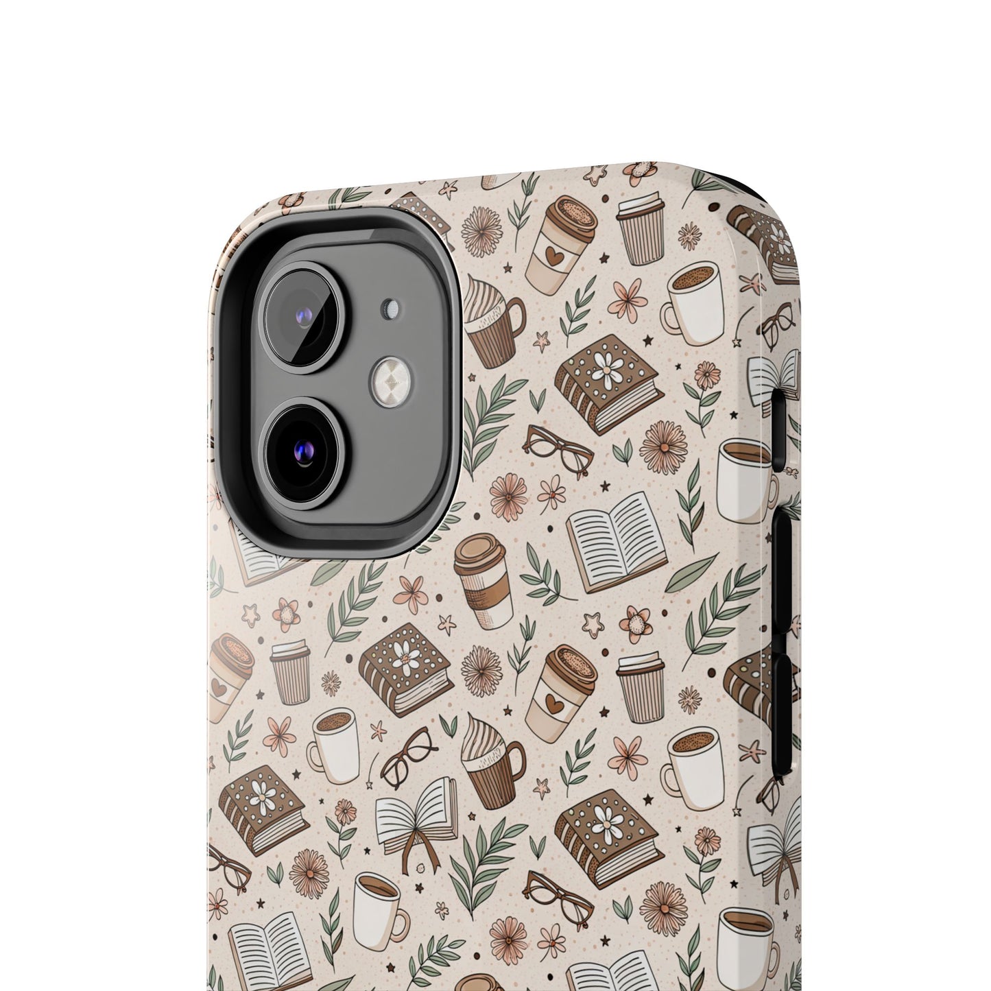 Cozy Books & Brews Tough Phone Cases - Literary Gift, Cute Coffee Pattern, Book Lover Accessory, Unique Phone Cover, Gift for Readers
