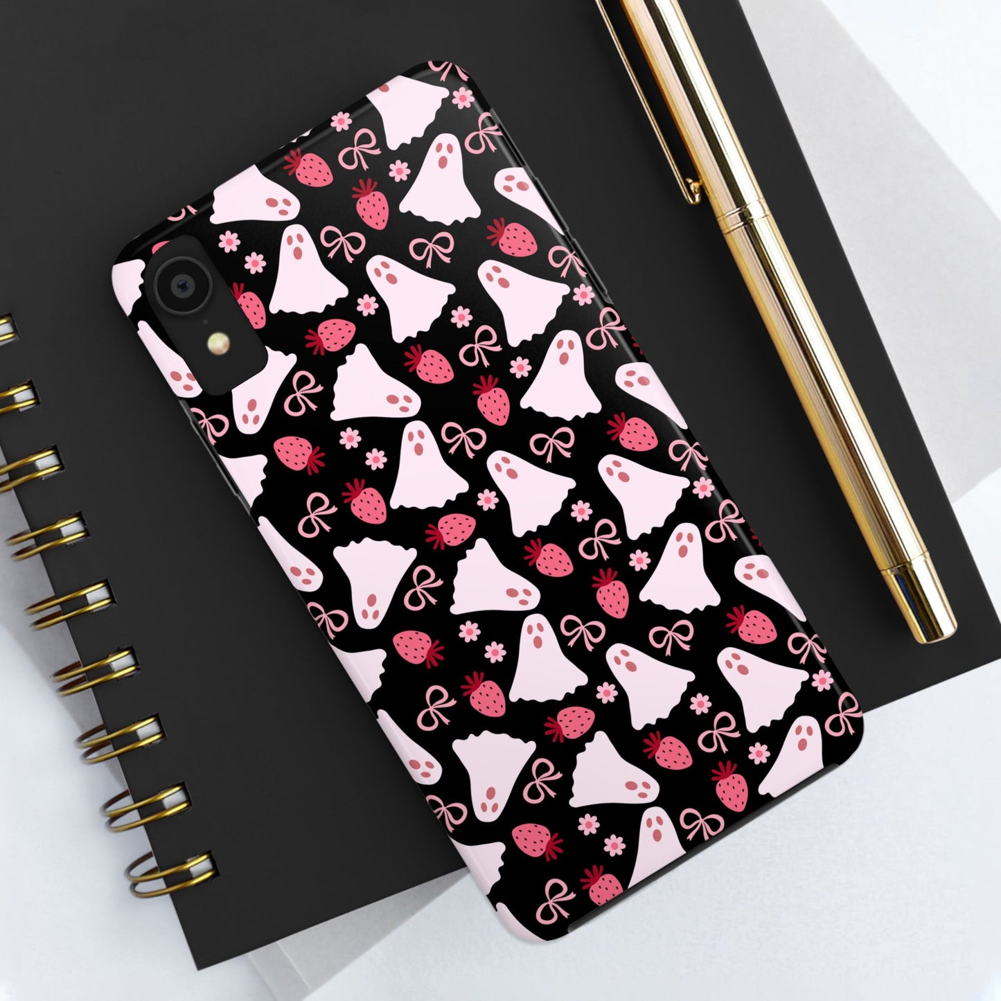 Cute Ghosts and Strawberries Phone Case | Tough Phone Cases, Halloween Accessories, Unique Gift Ideas, Spooky Aesthetic, Everyday Style