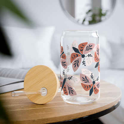 Floral Sipper Glass, 16oz, Eco-Friendly Drinkware, Reusable Beverage Container, Gift for Tea Lovers, Perfect for Summer Parties