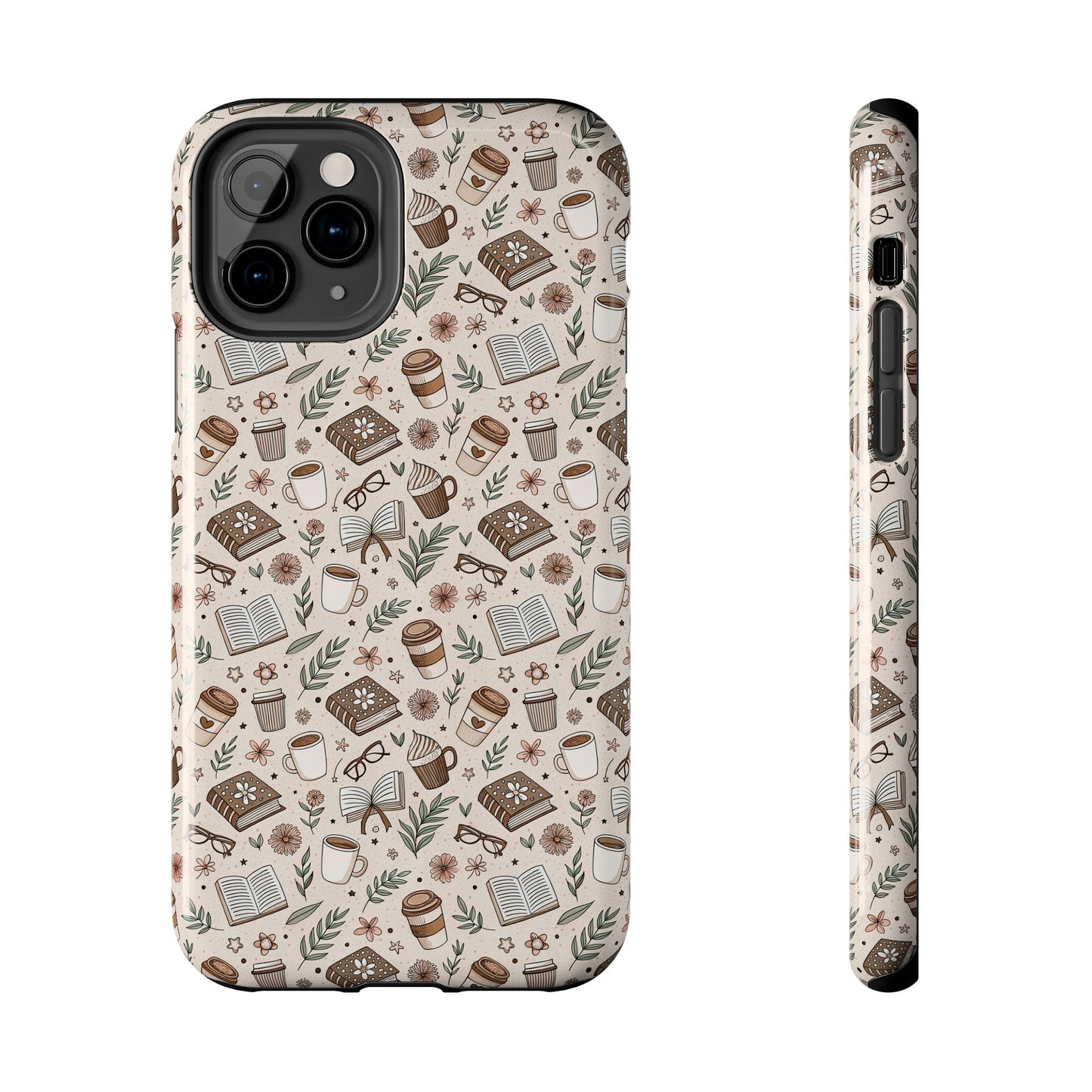 Cozy Books & Brews Tough Phone Cases - Literary Gift, Cute Coffee Pattern, Book Lover Accessory, Unique Phone Cover, Gift for Readers